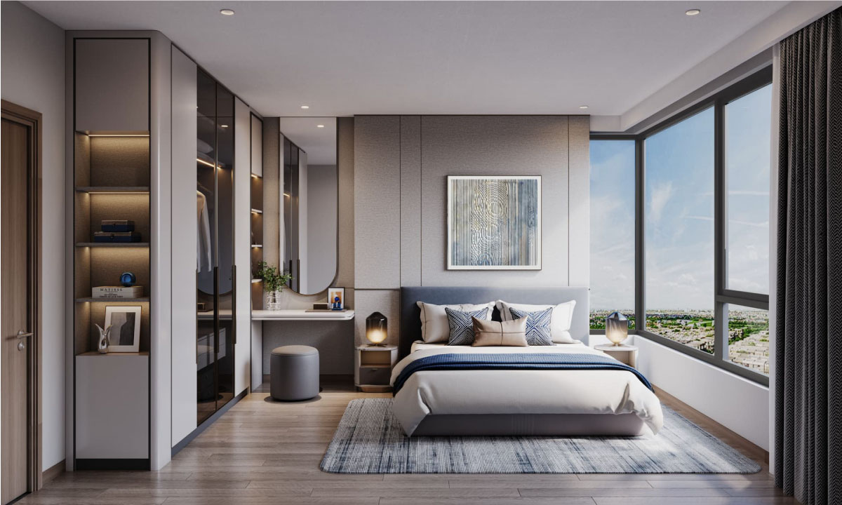 Phòng khách nhà mẫu trần cao FourS Tower